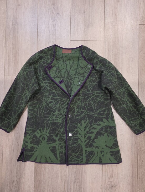 Laurie Jacobs Jackets & Blazers - Laurie Jacobs Abstract Green Purple Wool Blend Art Jacket Snap Front